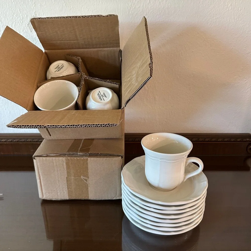 Mikasa French Countryside White Coffee Cup Saucer Set of 8 F9000 Stoneware 4in